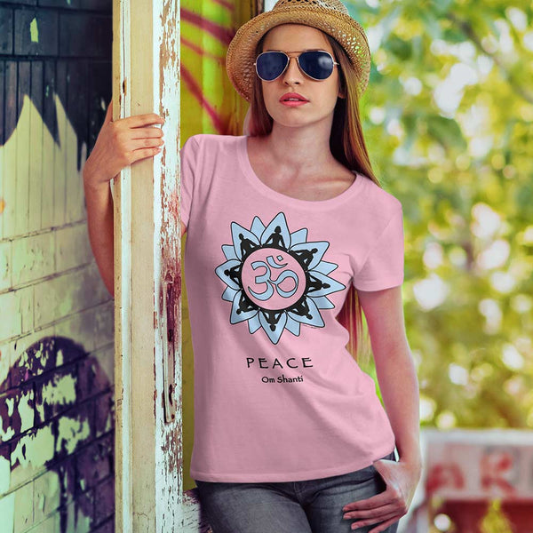 yoga themed women's peace t-shirt by Sushila Oliphant for Apparel for the Spirit.