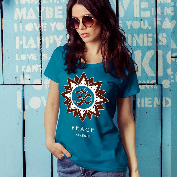 yoga themed women's peace t-shirt by Sushila Oliphant for Apparel for the Spirit.