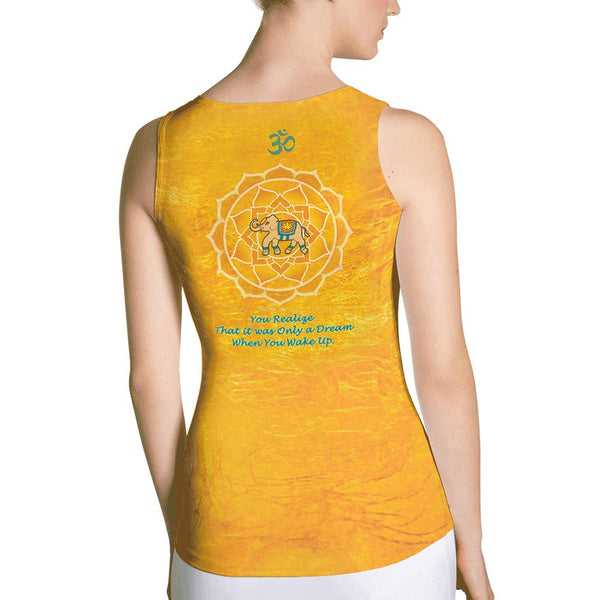 yoga tank top with lotus, om sign, peace by Sushila Oliphant