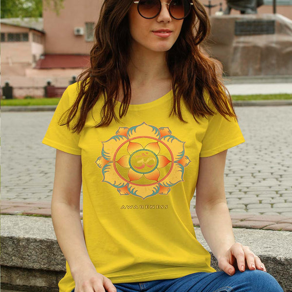Awareness women's spiritual yoga t-shirt by Sushila Oliphant for Apparel for the Spirit