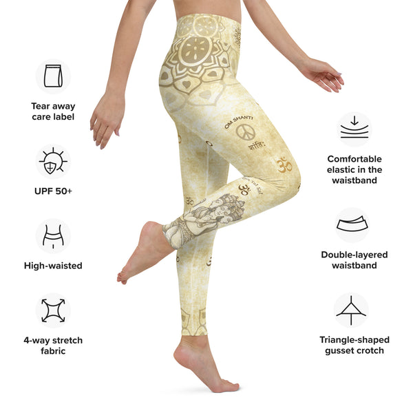 Yoga pants with Hindu God Brahman by Sushila Oliphant for Apparel for the Spirit.