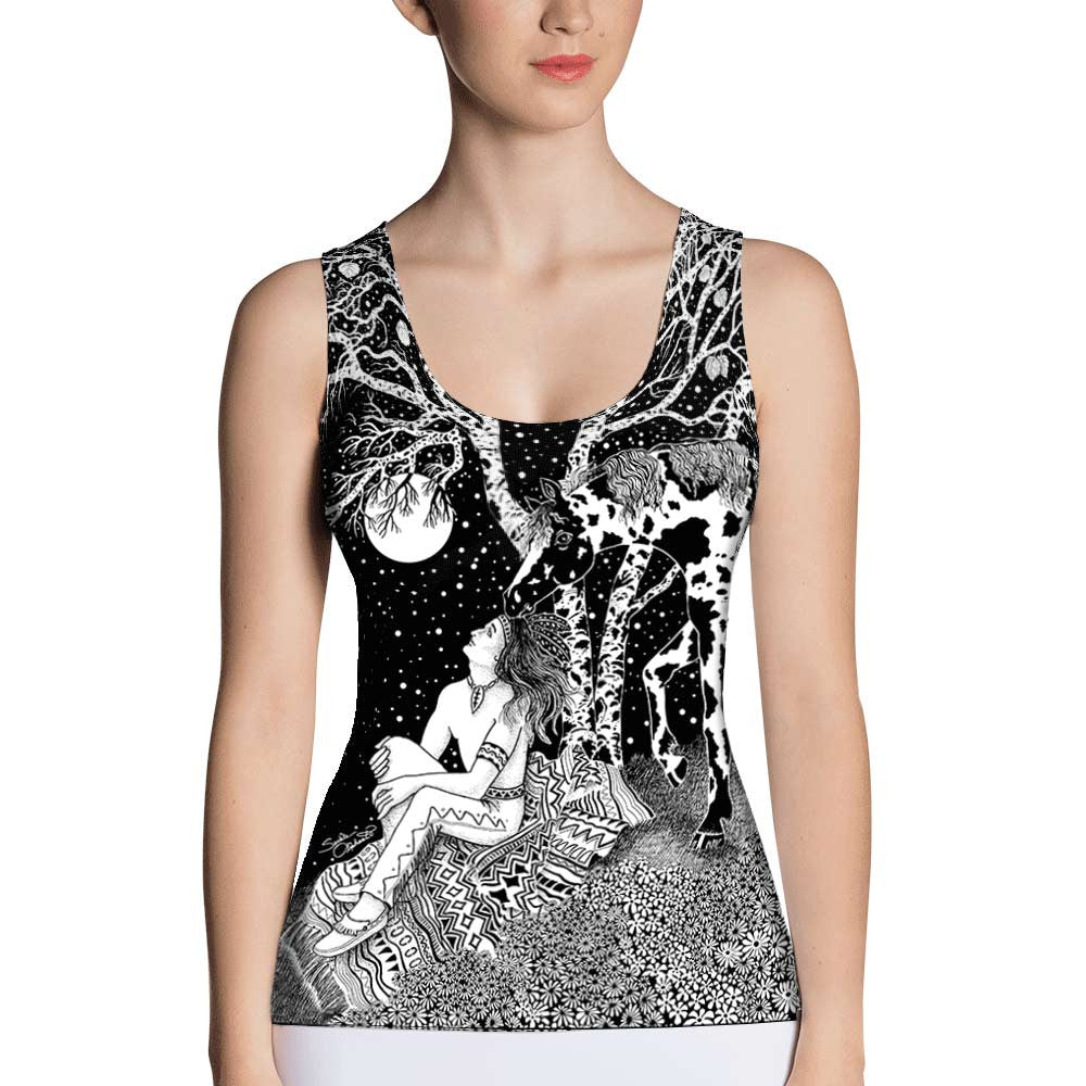 Women's yoga tank top Native American Indian and horse by Sushila Oliphant for Apparel for the Spirit