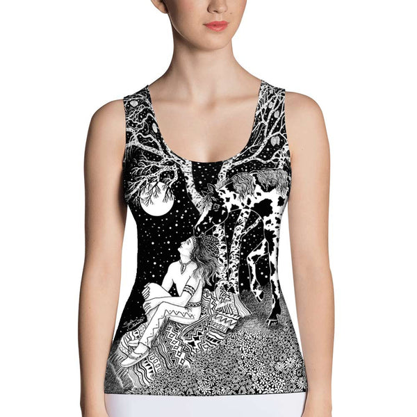 Women's yoga tank top Native American Indian and horse by Sushila Oliphant for Apparel for the Spirit