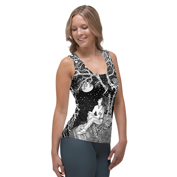 Women's yoga tank top Native American Indian and horse by Sushila Oliphant for Apparel for the Spirit