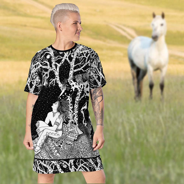 Communing with Nature t-shirt dress made for the nature and horse lover. Artist Sushila Oliphant with Apparel for the Spirit.