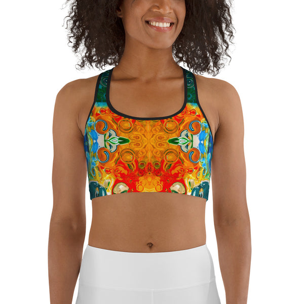 Yoga Sports bra with a Celtic vibe for yoga, hot yoga, gym workouts and meditation classes. Designer Sushila Oliphant.