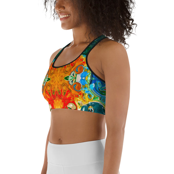 Yoga Sports bra with a Celtic vibe for yoga, hot yoga, gym workouts and meditation classes. Designer Sushila Oliphant.