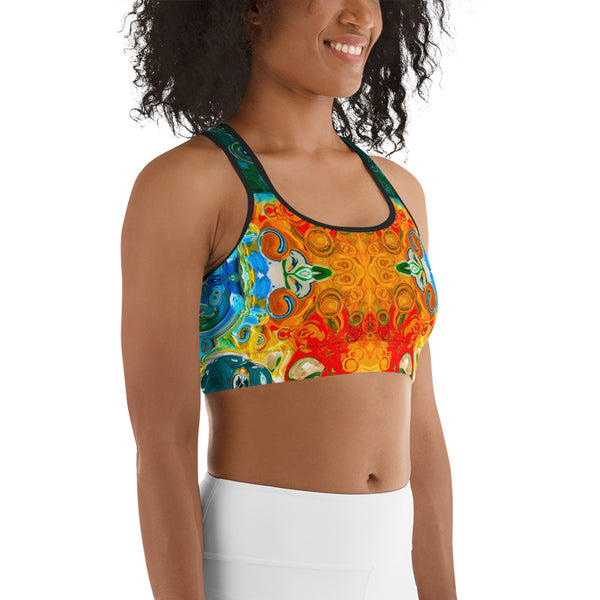 Yoga Sports bra with a Celtic vibe for yoga, hot yoga, gym workouts and meditation classes. Designer Sushila Oliphant.