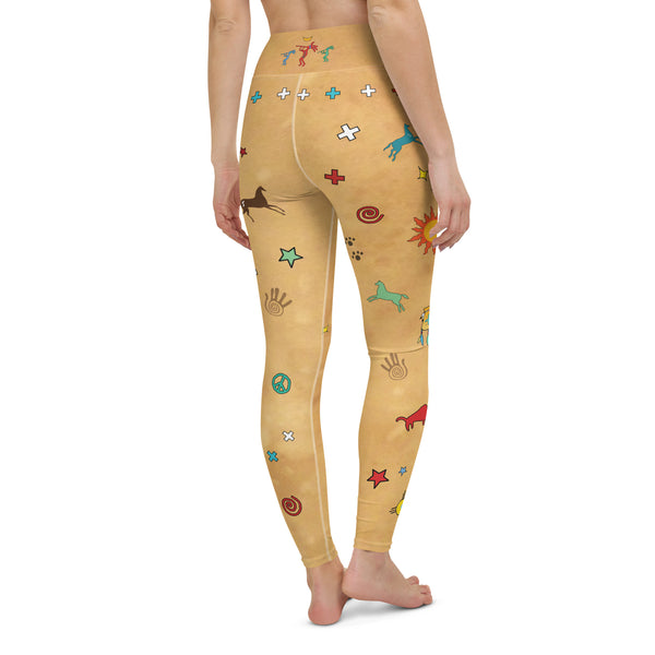 Yoga pants southwestern vibe with Native American symbols by Sushila Oliphant