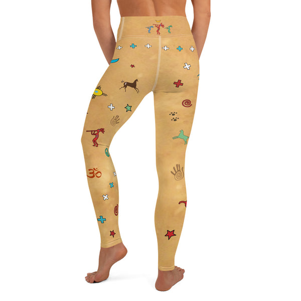 Yoga pants southwestern vibe with Native American symbols by Sushila Oliphant