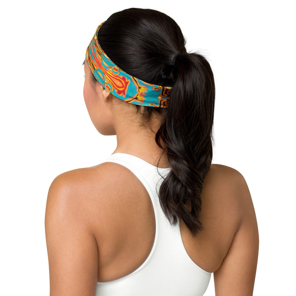 DreamTime headband is great for yoga and the gym. Colorful, abstract design. Artist, Sushila Oliphant with Apparel for the Spirit.
