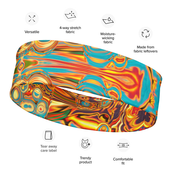 DreamTime headband is great for yoga and the gym. Colorful, abstract design. Artist, Sushila Oliphant with Apparel for the Spirit.