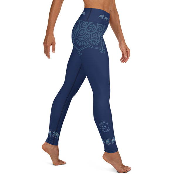 Yoga pants with Ganesha, om signs and elephants by Sushila Oliphant for Apparel for the Spirit.