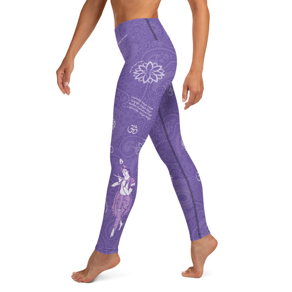 Yoga pants with Hindu Lord Krishna and Radha by Sushila Oliphant for Apparel for the Spirit.