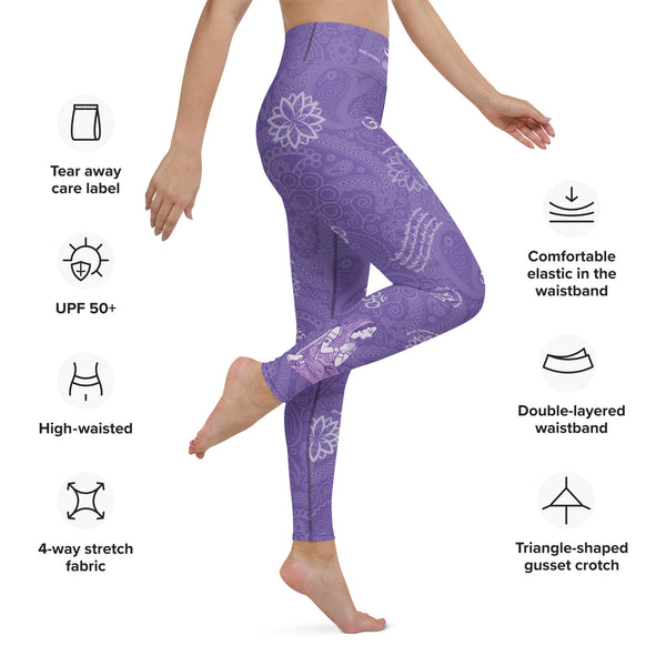 Yoga pants with Hindu Lord Krishna and Radha by Sushila Oliphant for Apparel for the Spirit.