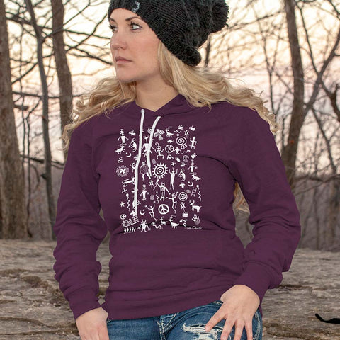 Native American Indian rock art on hoodie
