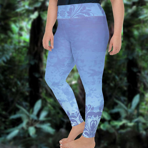 Om Shanti Plus Size Yoga Pants, beautiful, lavender and om signs, mystical vibe by Sushila Oliphant with Apparel for the Spirits!