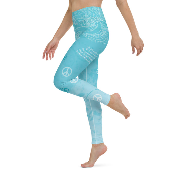 yoga pants with lotus, om sign, peace sign by Sushila Oliphant for Apparel for the Spirit