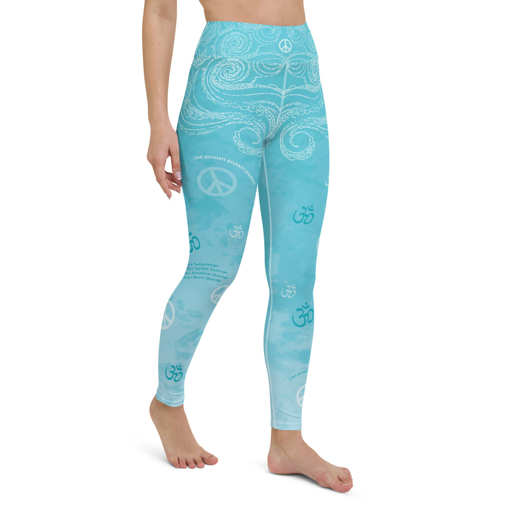 yoga pants with lotus, om sign, peace sign by Sushila Oliphant for Apparel for the Spirit
