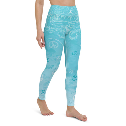 yoga pants with lotus, om sign, peace sign by Sushila Oliphant for Apparel for the Spirit