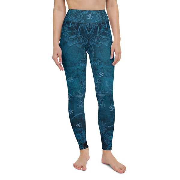 Yoga pants with Hindu Goddess Saraswati by Sushila Oliphant for Apparel for the Spirit.