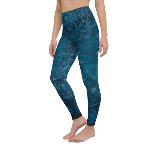 Yoga pants with Hindu Goddess Saraswati by Sushila Oliphant for Apparel for the Spirit.