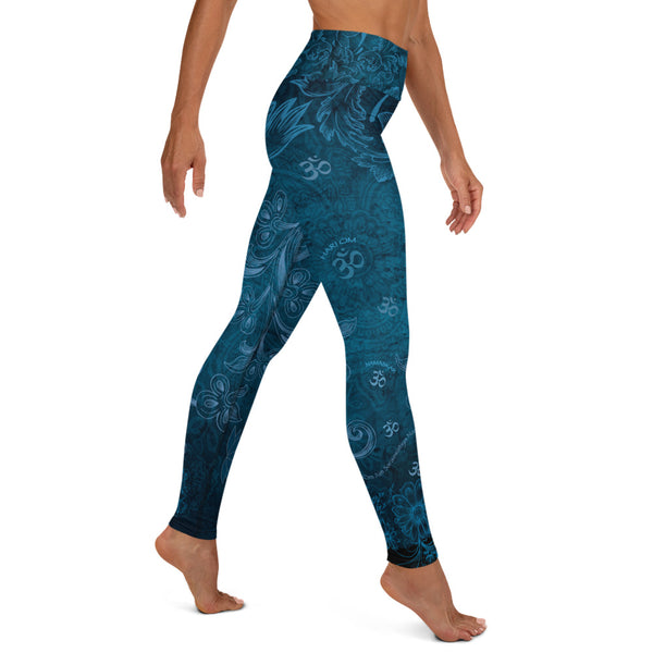 Yoga pants with Hindu Goddess Saraswati by Sushila Oliphant for Apparel for the Spirit.