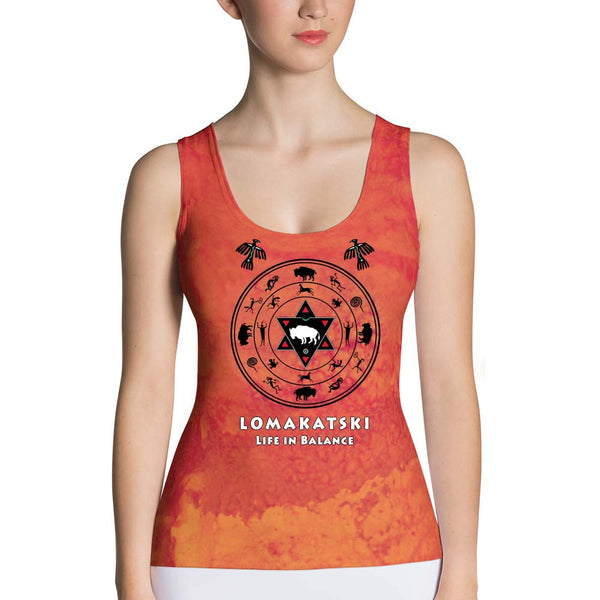 White Buffalo Medicine Wheel Native American yoga tank top by Sushila Oliphant.
