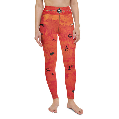 White Buffalo Yoga pants with Shamanic Native American symbols by Sushila Oliphant for Apparel for the Spirit.