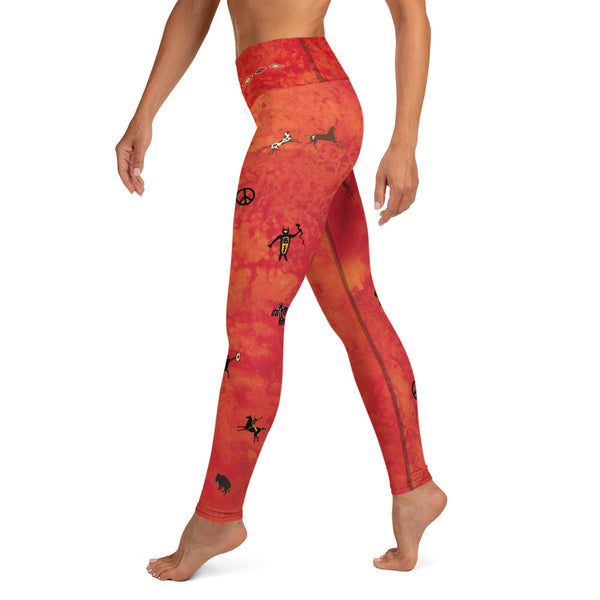White Buffalo Yoga pants with Shamanic Native American symbols by Sushila Oliphant for Apparel for the Spirit.