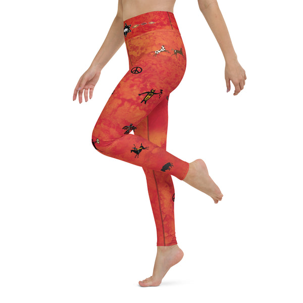 White Buffalo Yoga pants with Shamanic Native American symbols by Sushila Oliphant for Apparel for the Spirit.