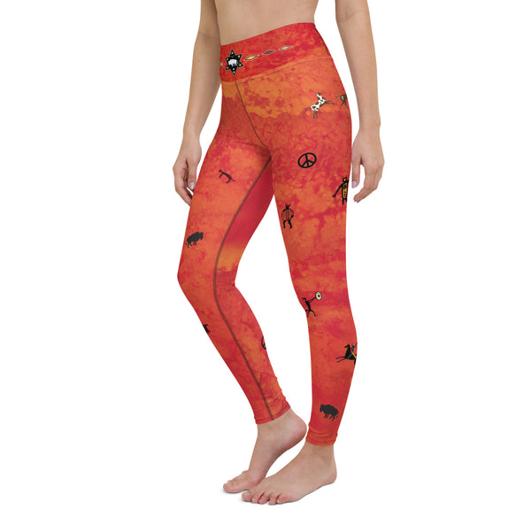 White Buffalo Yoga pants with Shamanic Native American symbols by Sushila Oliphant for Apparel for the Spirit.