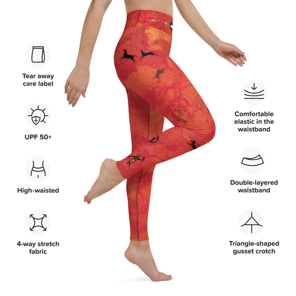 White Buffalo Yoga pants with Shamanic Native American symbols by Sushila Oliphant for Apparel for the Spirit.