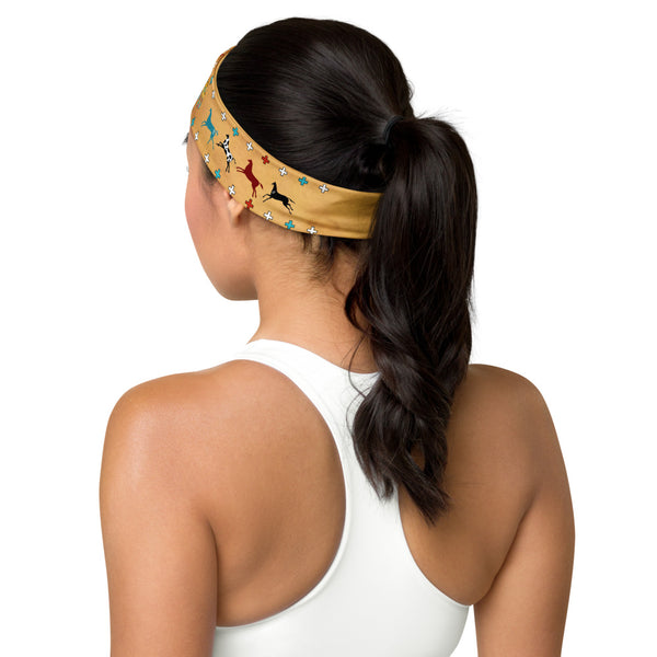 Spirit Horses Headband with a dreamcatcher, medicine bag, and crosses make this a beautiful Native American themed headgear. For the gym, workouts and yoga classes. Designer, Sushila Oliphant with Apparel for the Spirit.