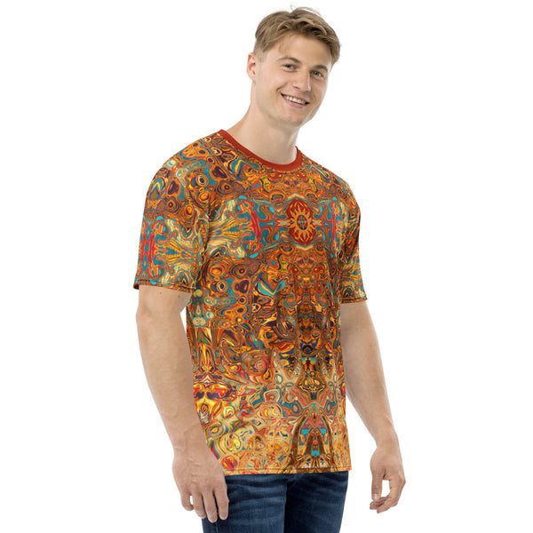 Aztec Sun men's t-shirt. Mesoamerican, Southwestern and Native American theme. Artist, Sushila Oliphant with Apparel for the Spirit.