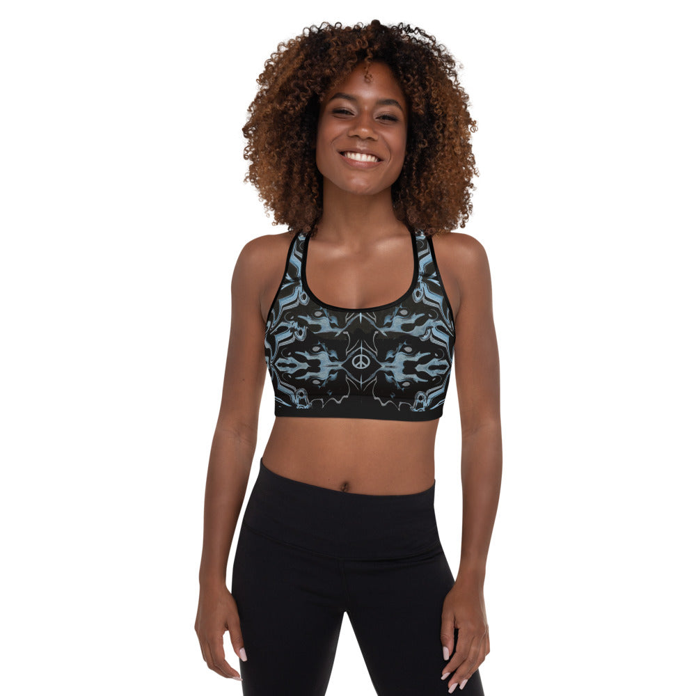Yoga Sports Bra - Eclectic Arabic design with an Eastern vibe. Get the perfect bra for your yoga asanas or gym workouts! Sushila Oliphant with Apparel for the Spirit.