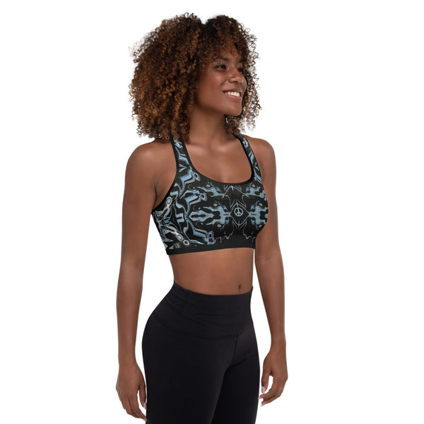 Yoga Sports Bra - Eclectic Arabic design with an Eastern vibe. Get the perfect bra for your yoga asanas or gym workouts! Sushila Oliphant with Apparel for the Spirit.