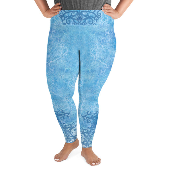 Harmony Plus size yoga pants with a lotus on front, and Om Shanti - Peace and yogi in meditation on back. Good vibrations> Artist Sushila Oliphant and Apparel for the Spirit.