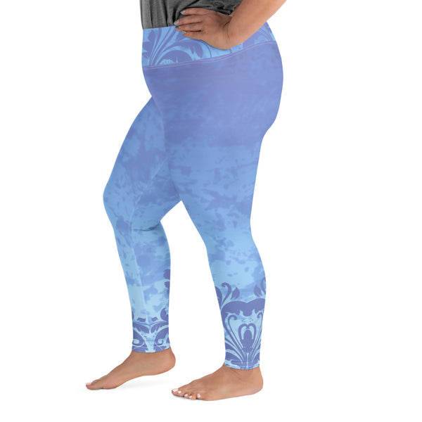 Om Shanti Plus Size Yoga Pants, beautiful, lavender and om signs, mystical vibe by Sushila Oliphant with Apparel for the Spirits!