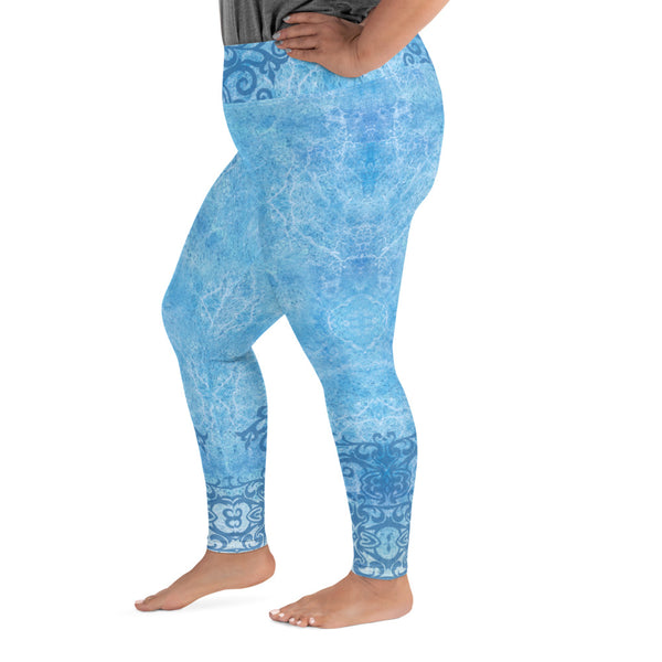Harmony Plus size yoga pants with a lotus on front, and Om Shanti - Peace and yogi in meditation on back. Good vibrations> Artist Sushila Oliphant and Apparel for the Spirit.