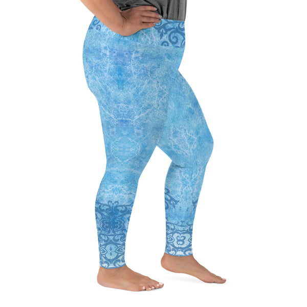 Harmony Plus size yoga pants with a lotus on front, and Om Shanti - Peace and yogi in meditation on back. Good vibrations> Artist Sushila Oliphant and Apparel for the Spirit.
