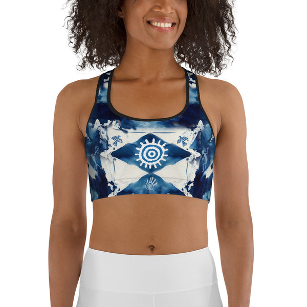 Yoga sports bra with a Native American design by Sushila Oliphant with Apparel for the Spirit.