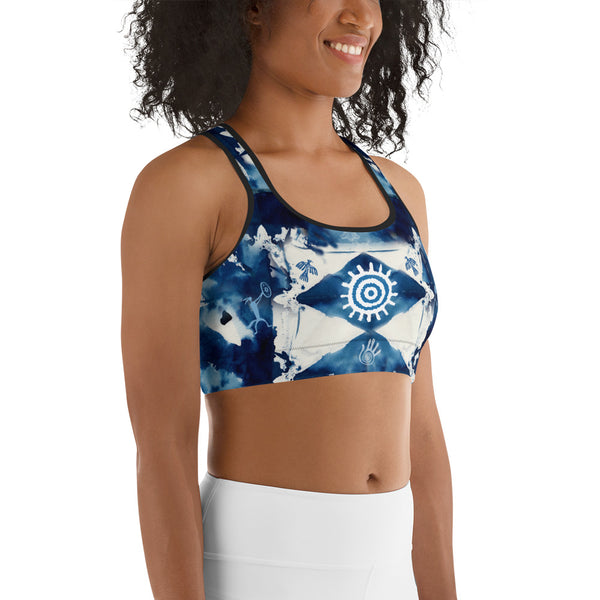 Yoga sports bra with a Native American design by Sushila Oliphant with Apparel for the Spirit.