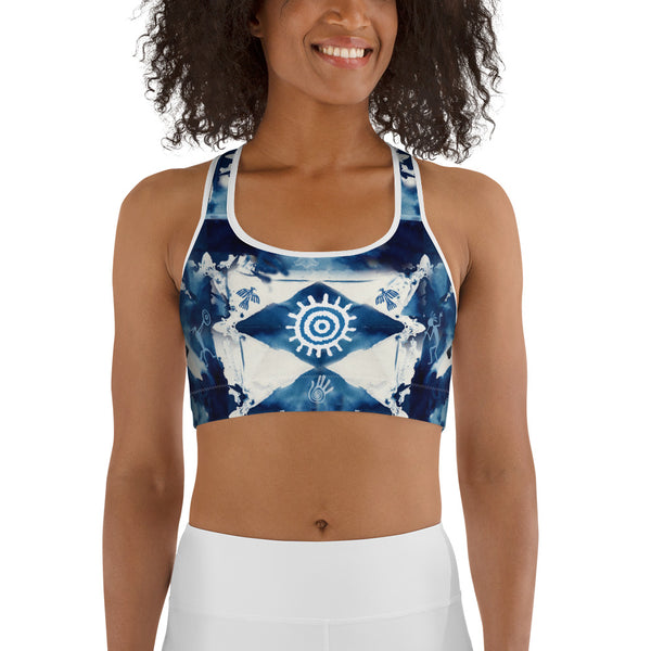 Yoga sports bra with a Native American design by Sushila Oliphant with Apparel for the Spirit.