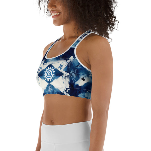 Yoga sports bra with a Native American design by Sushila Oliphant with Apparel for the Spirit.