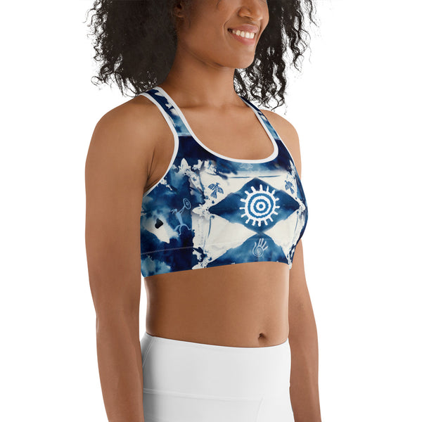 Yoga sports bra with a Native American design by Sushila Oliphant with Apparel for the Spirit.