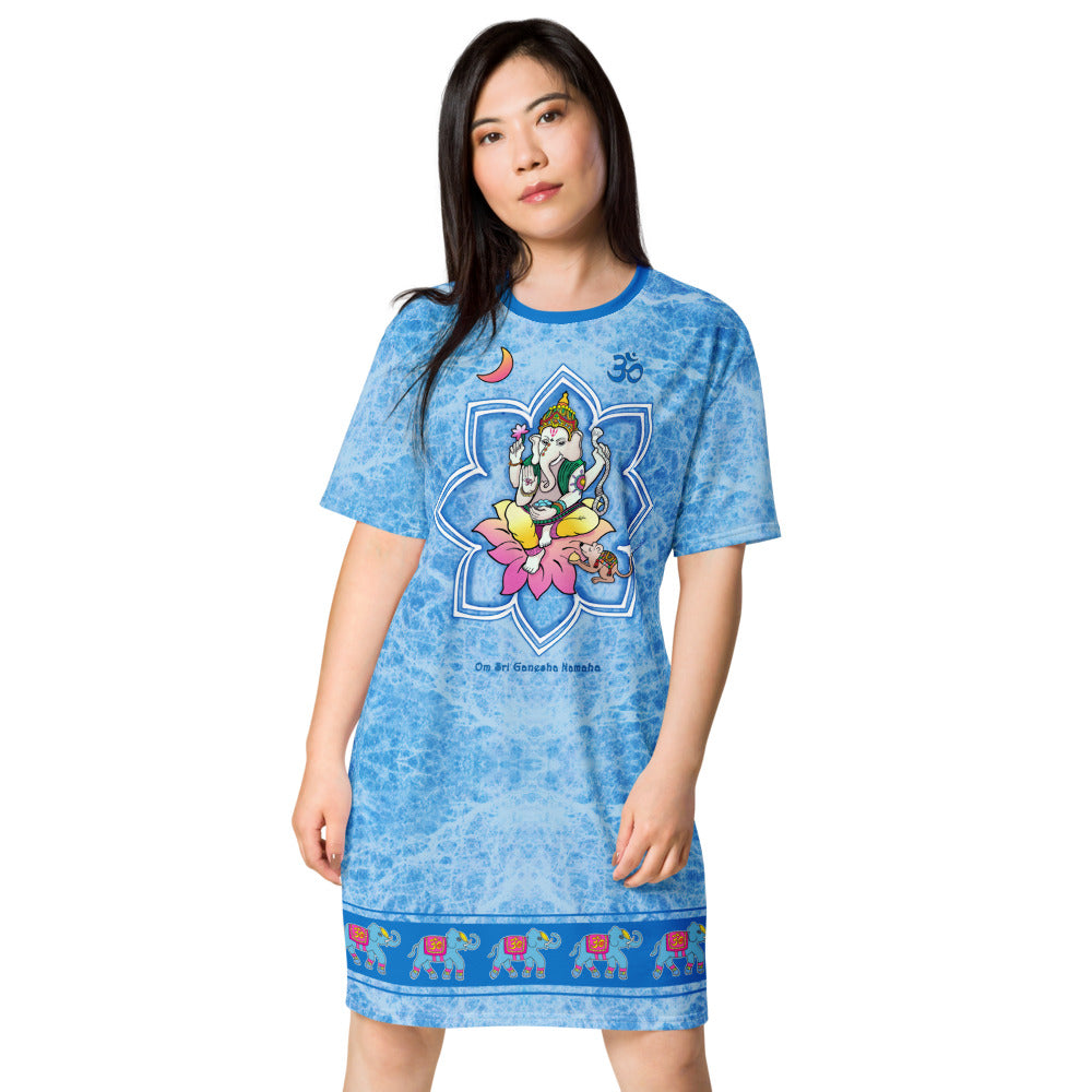 Ganesha, a very cool t-shirt dress, available in plus sizes. This Hindu Diety is known for removing obstacles and promoting prosperity, both spiritual and physical.. Artist Sushila Oliphant with Apparel for the spirit.