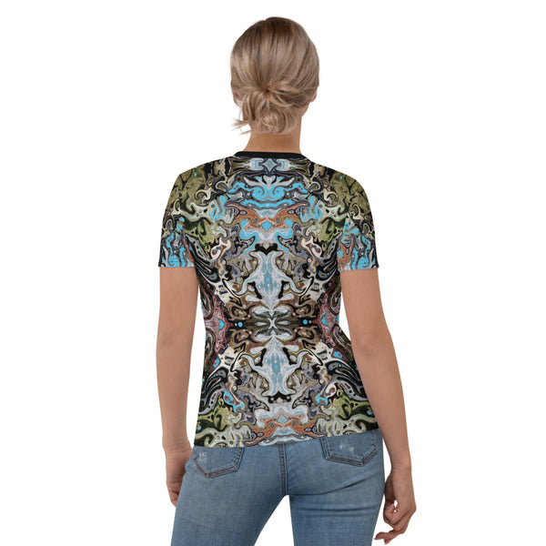 Women's cool yoga tee with a Celtic or Eastern flair. Designed by Sushila Oliphant, Apparel for the Spirit.