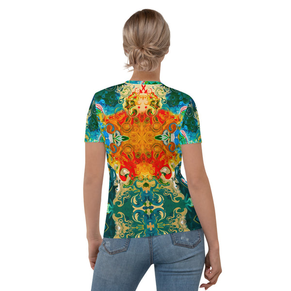 Women's t-shirt with a cosmic Eastern vibe designed  by Sushila Oliphant, Apparel for the Spirit.