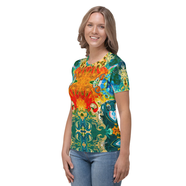 Women's t-shirt with a cosmic Eastern vibe designed  by Sushila Oliphant, Apparel for the Spirit.